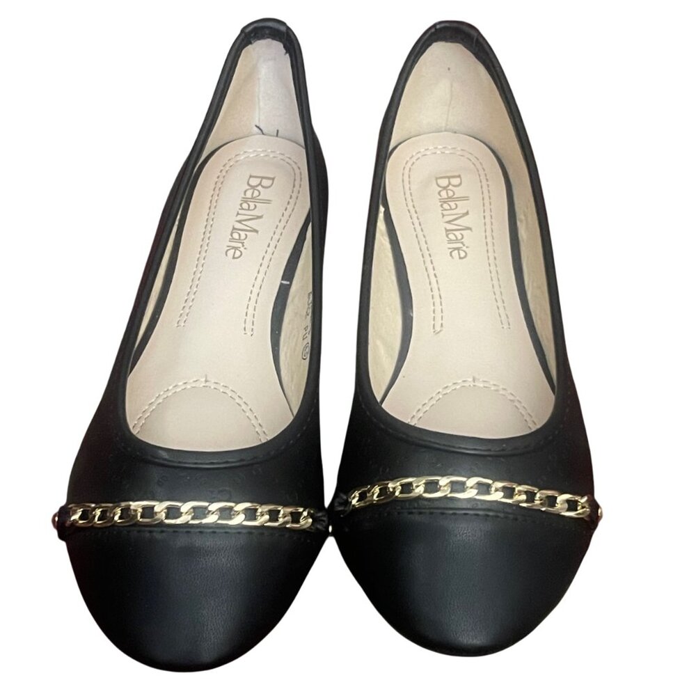 Bella Marie Women's Round Toe Ballet Flat Slip On Shoes w/Gold Chain Accent 6.5 - Picture 2 of 7